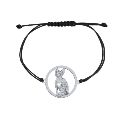 Bransoletka z sercem kotem Sphynx srebro sznurek GRAWER GRATIS - MEJK Jewellery