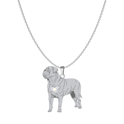 Silver Dog de Bordeaux necklace with a heart, FREE ENGRAVING  - MEJK Jewellery