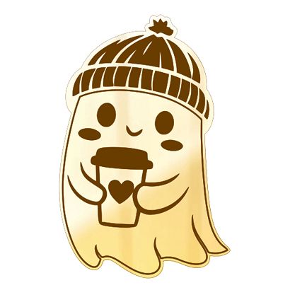 Złoty Magnes Duszek z Kubkiem na Halloween Plexi Lustrzana