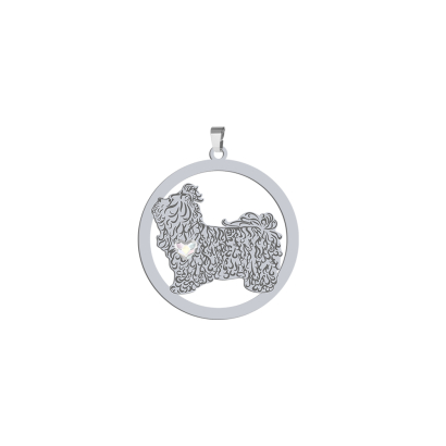 Silver Russian Tsvetnaya Bolonka engraved pendant with a heart - MEJK Jewellery