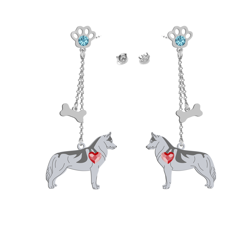 Silver Siberian Husky earrings, FREE ENGRAVING - MEJK Jewellery