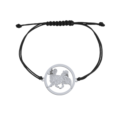 Bransoletka z psem Papillon srebro sznurek GRAWER GRATIS - MEJK Jewellery