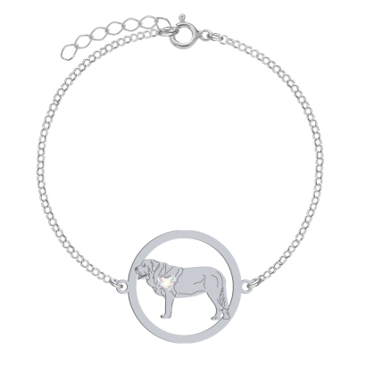 Silver Spanish Mastiff bracelet with a heart, FREE ENGRAVING - MEJK Jewellery