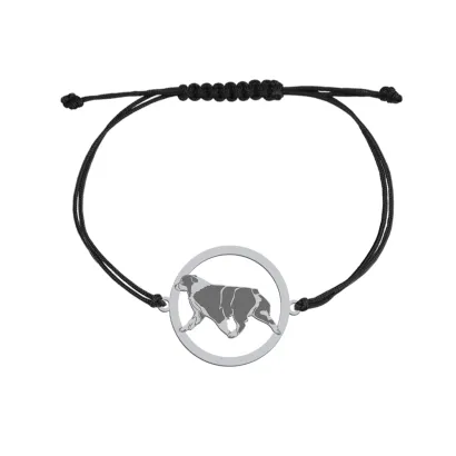 Bransoletka z psem Australian Shepherd srebro sznurek GRAWER GRATIS - MEJK Jewellery