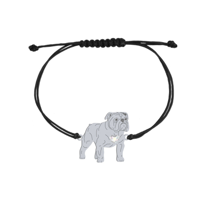 Silver English Bulldog string bracelet wth a heart, FREE ENGRAVING - MEJK Jewellery