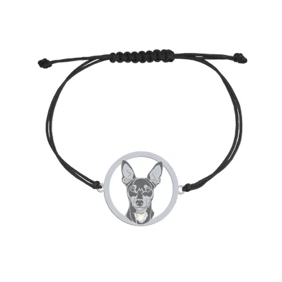 Bransoletka z psem Pinczer Miniaturowy srebro sznurek GRAWER GRATIS - MEJK Jewellery