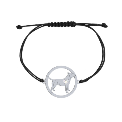 Bransoletka z psem Bulterier Miniaturowy srebro sznurek GRAWER GRATIS - MEJK Jewellery