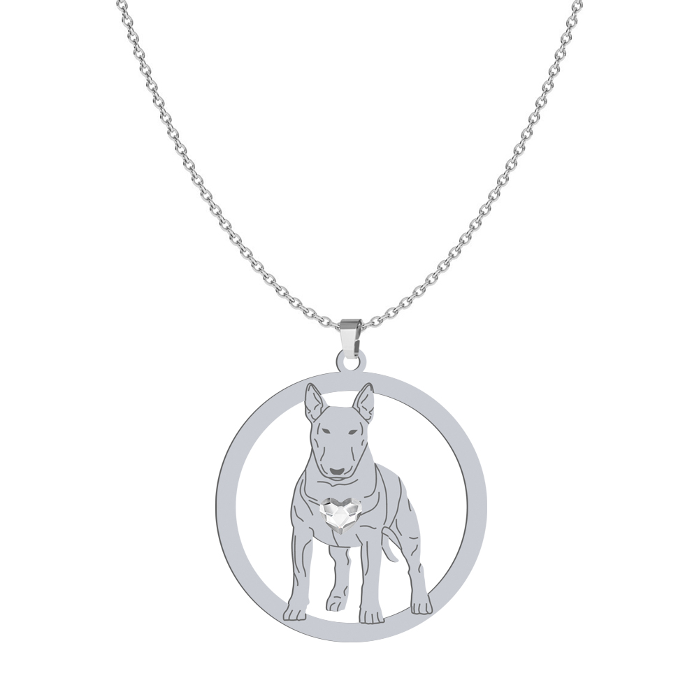 Silver Bull Terrier engraved necklace with a heart - MEJK Jewellery