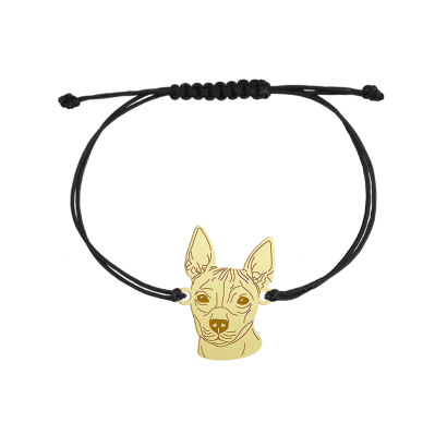 Bransoletka z rasą American Hairless Terrier srebro pozłacane sznurek GRAWER GRATIS - MEJK Jewellery