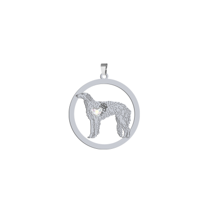 Silver Borzoj pendant with a heart, FREE ENGRAVING - MEJK Jewellery