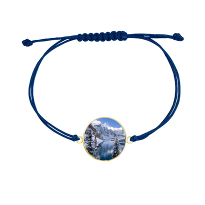 Góry Jezioro Bransoletka ze Zdjęciem Personalizacja srebro sznurek GRAWER GRATIS