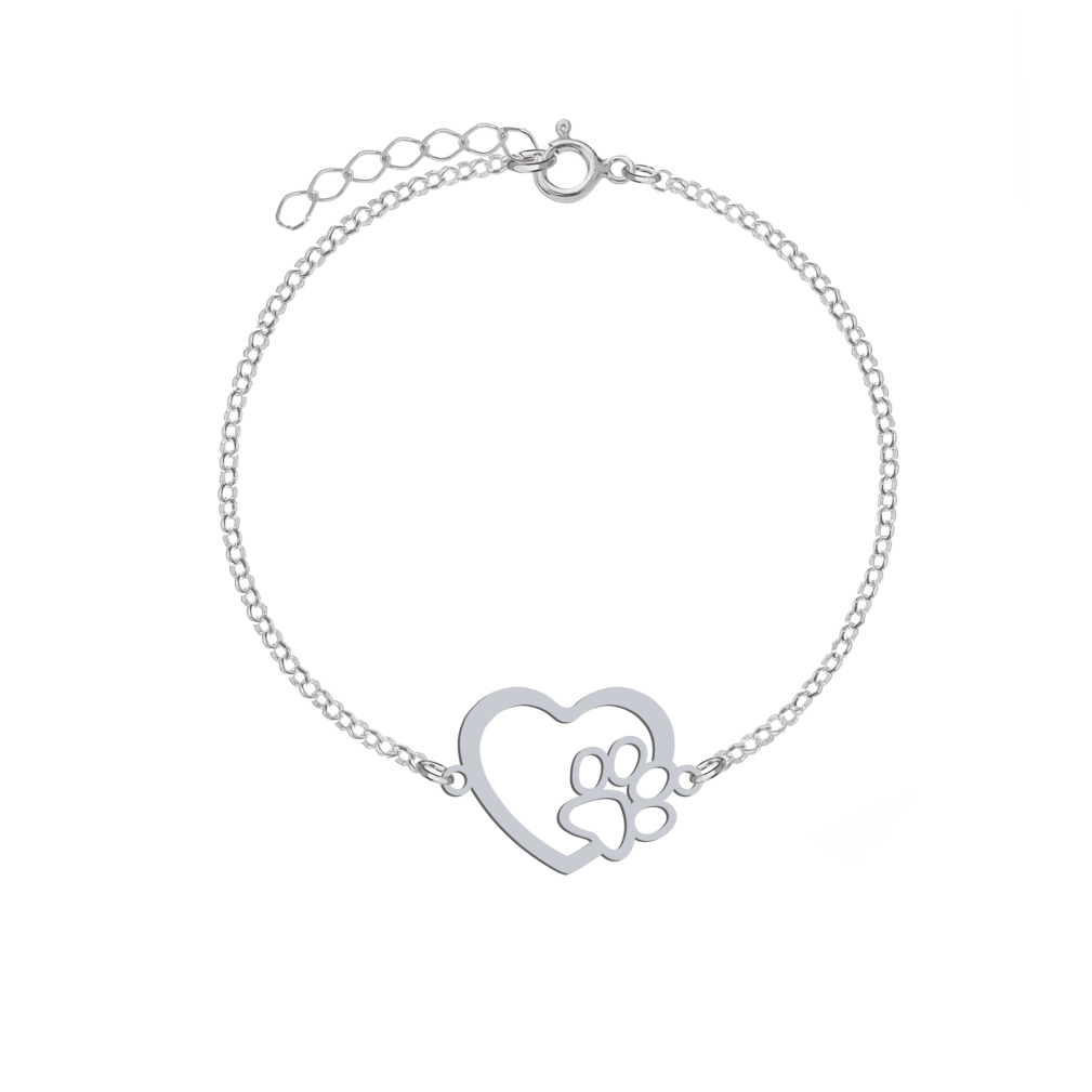 Bracelet with heart and dog's paw silver - MEJK Jewellery