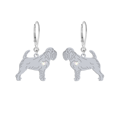 Silver Belgian Griffon earrings with a heart, FREE ENGRAVING - MEJK Jewellery
