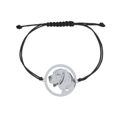 Bransoletka z psem grawerem sercem Beagle srebro sznurek - MEJK Jewellery