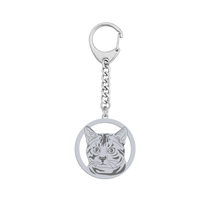 Silver Bengal Cat keyring with, FREE ENGRAVING - MEJK Jewellery
