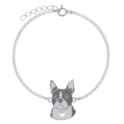 Bransoletka z psem grawerem sercem Boston Terrier srebro - MEJK Jewellery