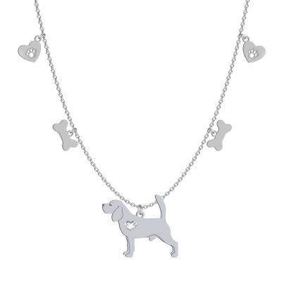 Silver Beagle engraved necklace with a heart -MEJK Jewellery