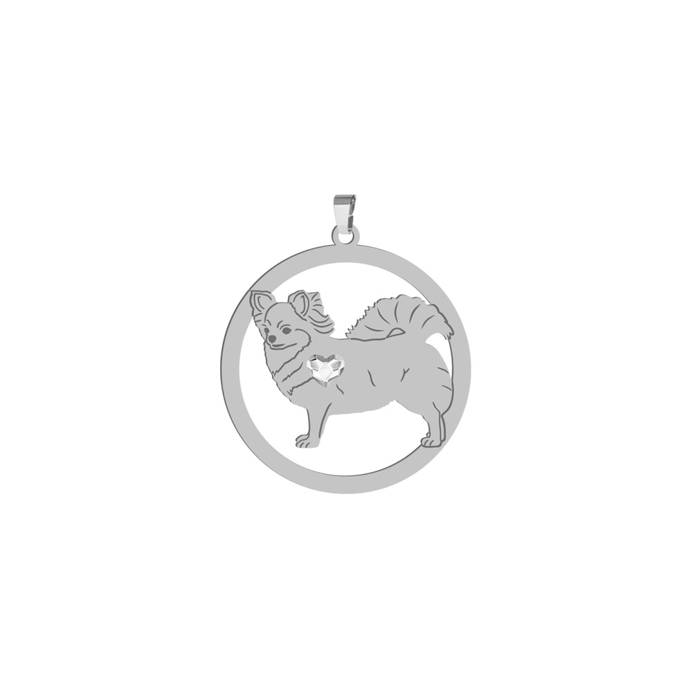 Silver Long-haired Chihuahua pendant with a heart, FREE ENGRAVING - MEJK Jewellery