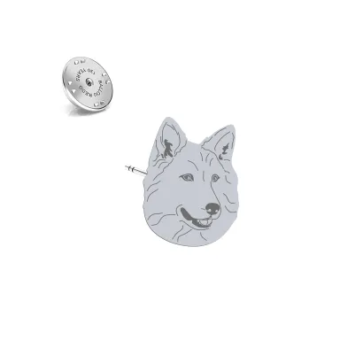Wpinka z psem grawerem White Swiss Shepherd Dog srebro - MEJK Jewellery