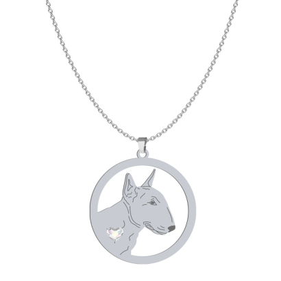 Silver Miniature Bull Terrier engraved necklace with a heart - MEJK Jewellery