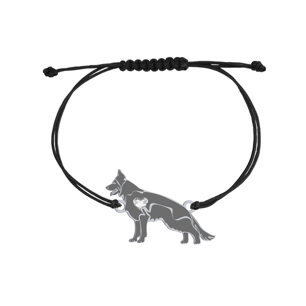Silver Black German Shepherd string bracelet, FREE ENGRAVING - MEJK Jewellery