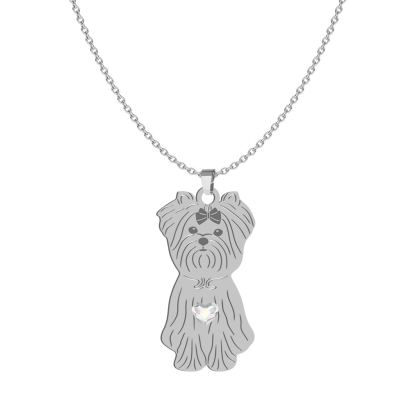 Silver Yorkshire Terrier necklace with a heart FREE ENGRAVING - MEJK Jewellery