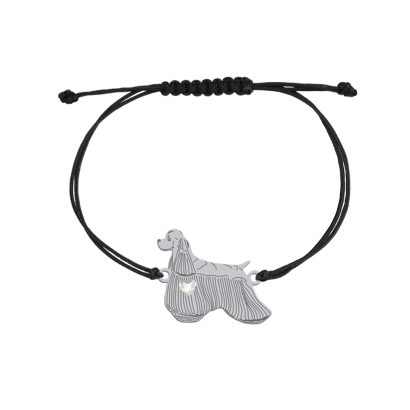 Silver American Cocker Spaniel string bracelet with a heart, FREE ENGRAVING - MEJK Jewellery