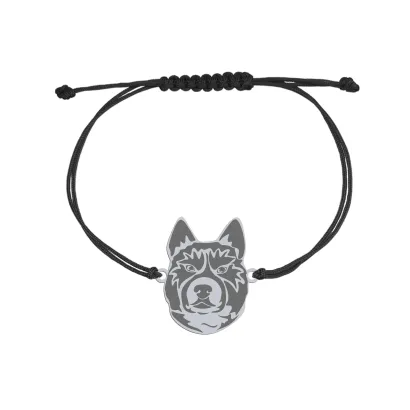 Bransoletka z psem Karelian Bear Dog srebro sznurek GRAWER GRATIS - MEJK Jewellery