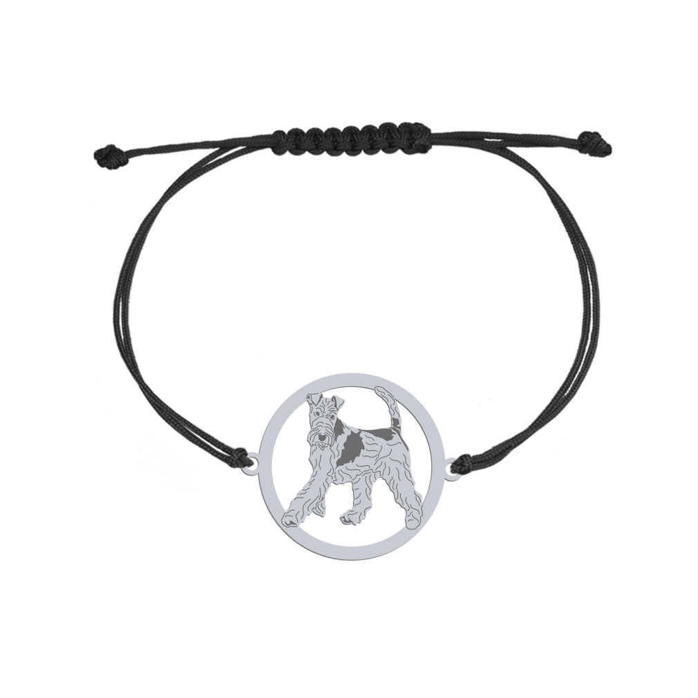 Bransoletka z psem Fox Terrier Wire srebro sznurek GRAWER GRATIS - MEJK Jewellery