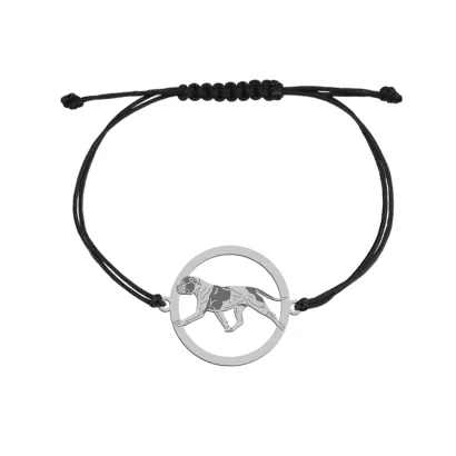 Bransoletka z psem American Bulldog srebro sznurek GRAWER GRATIS - MEJK Jewellery