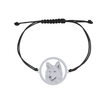 Bransoletka z psem grawerem Biały Owczarek Szwajcarski srebro sznurek - MEJK Jewellery