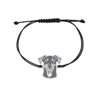 Bransoletka z psem Pinczer Średni srebro sznurek GRAWER GRATIS - MEJK Jewellery