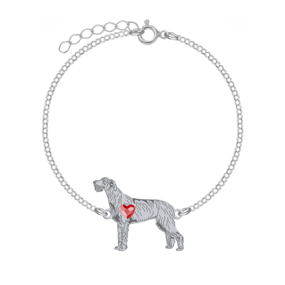Silver  Irish Wolfhound  engraved bracelet with a heart - MEJK Jewellery