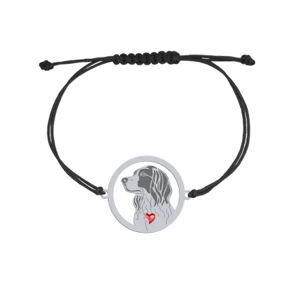 Bransoletka z sercem psem Seter Irlandzki Czerwono-Biały srebro sznurek GRAWER GRATIS - MEJK Jewellery