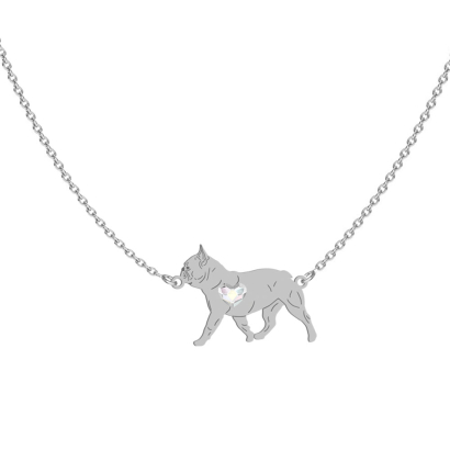 Naszyjnik z psem sercem Bulldog Francuski srebro GRAWER GRATIS - MEJK Jewellery