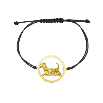 Bransoletka z Australian Silky Terrier srebro pozłacane sznurek GRAWER GRATIS - MEJK Jewellery