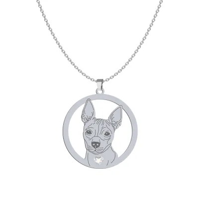 Naszyjnik z psem grawerem sercem American Hairless Terrier srebro - MEJK Jewellery