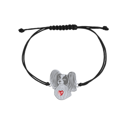 Bransoletka z sercem psem Papillon sznurek srebro GRAWER GRATIS - MEJK Jewellery