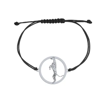Bransoletka z psem Greyhound srebro sznurek GRAWER GRATIS - MEJK Jewellery