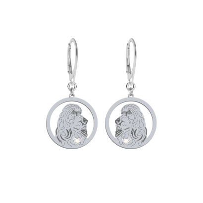 Silver English Cocker Spaniel engraved earrings with a heart - MEJK Jewellery