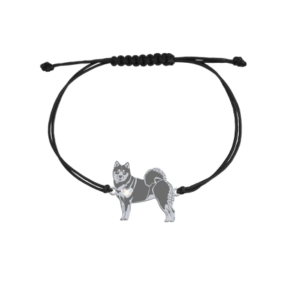 Silver Shiba-inu string bracelet with a heart, FREE ENGRAVING - MEJK Jewellery