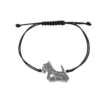 Bransoletka z psem Scottish Terrier srebro sznurek GRAWER GRATIS - MEJK Jewellery