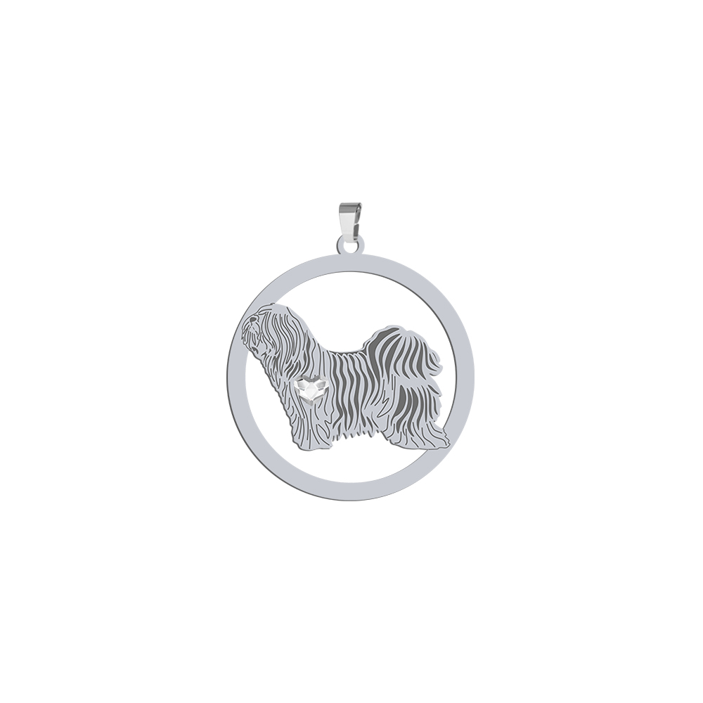 Silver Tibetan Terrier engraved pendant with a heart - MEJK Jewellery