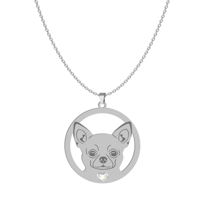 Silver Short-haired Chihuahua engraved necklace with a heart, FREE ENGRAVING - MEJK Jewellery