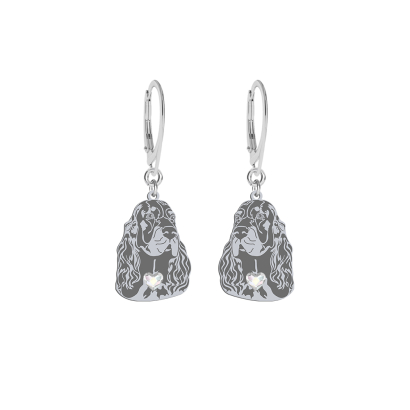 Silver Gordon Setter earrings with a heart, FREE ENGRAVING - MEJK Jewellery