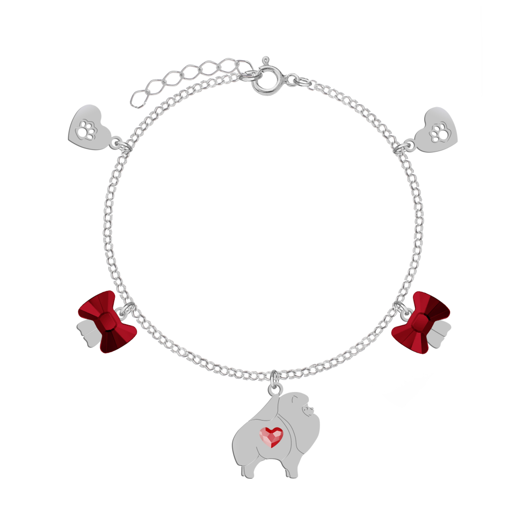 Silver Pomeranian bracelet with a heart, FREE ENGRAVING - MEJK Jewellery