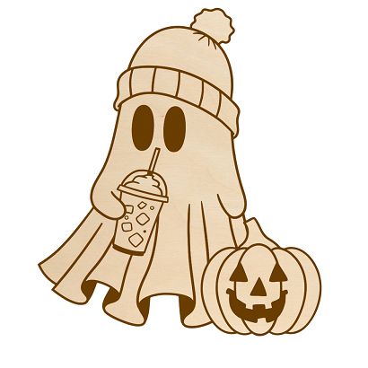 Magnes na Halloween Duszek z Dynią Drewno