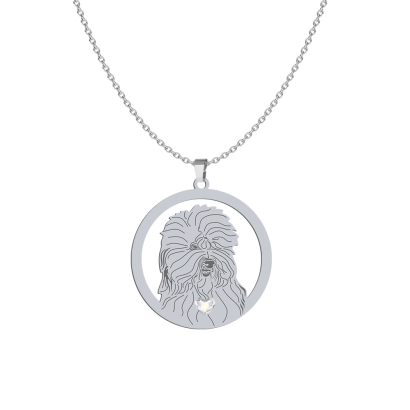 Silver Old English Sheepdog necklace with a heart, FREE ENGRAVING - MEJK Jewellery