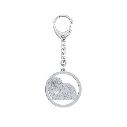 Silver Coton de Tulear engraved keyring with a heart - MEJK Jewellery