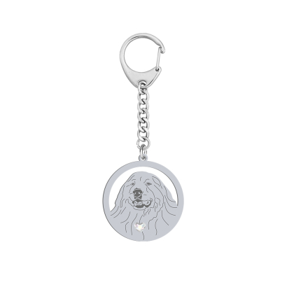 Silver Pyrenean Mountain Dog keyring with a heart, FREE ENGRAVING - MEJK Jewellery